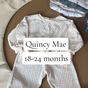Quincy Mae Cream Velour Top & Pant Set with Gray Dot Print